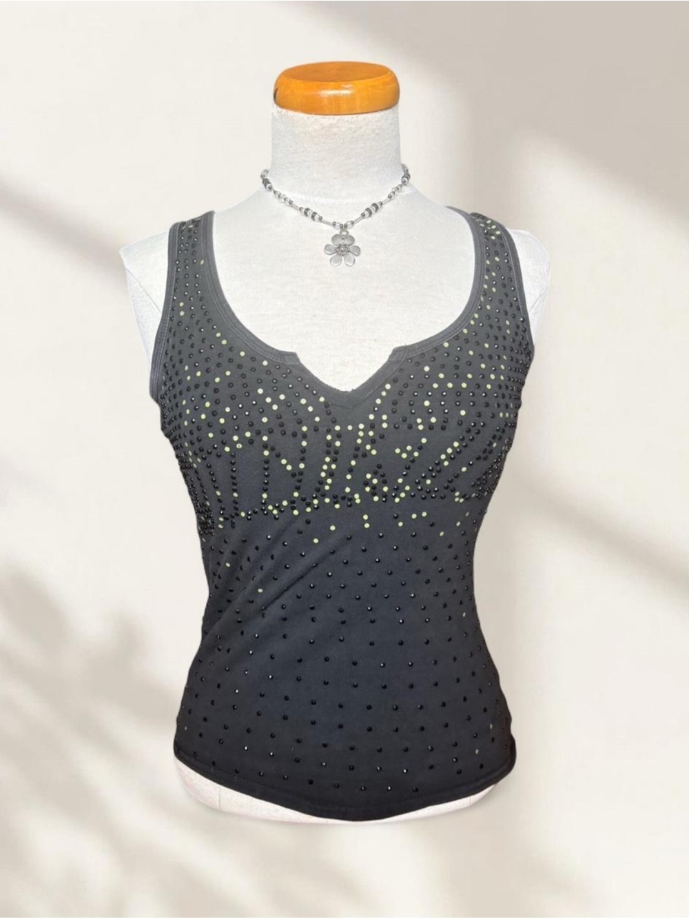Women's Black Studded V-Neck Tank Top